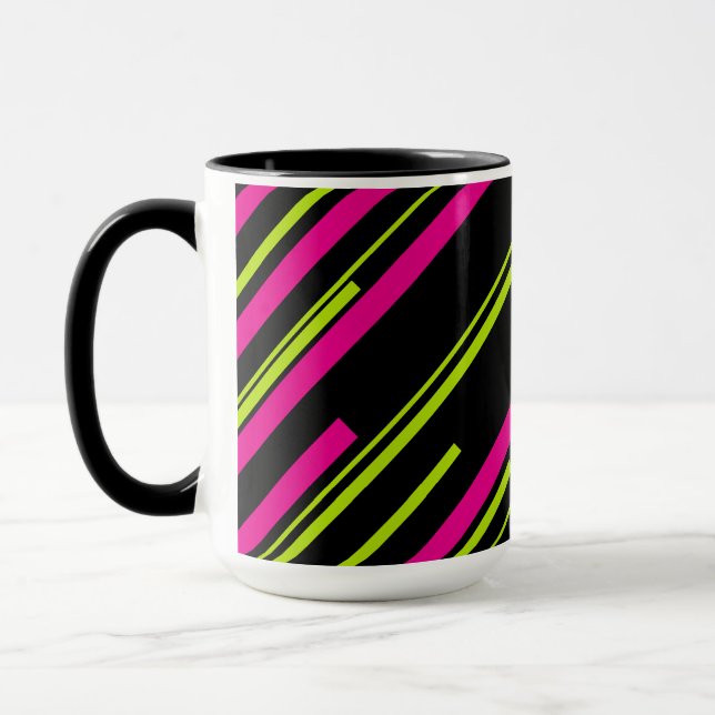 Diagonaler i grönt, Shock rosa och svart kalk Mugg (Vänster)