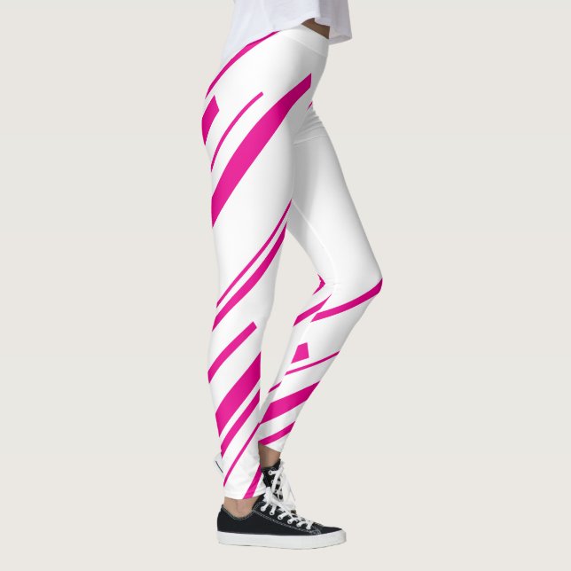 Diagonaler i Magenta och vitt Leggings (Höger)