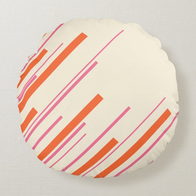 Diagonaler - Rosa, Orange och grädde Rund Kudde (Framsidan)