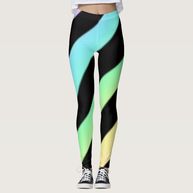 Diagonalrandiga Leggings Pastell och Svart (Framsida)