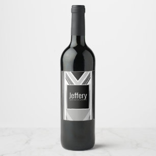 Diagonalsvart, grått, metallstrimlad vin vinflaska etikett