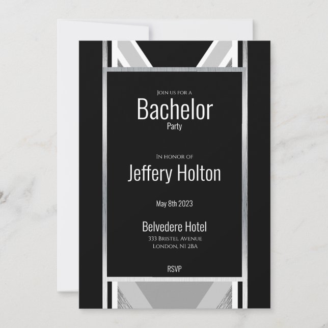 Diagonalsvart, grått, metallstripe spara te spara datumet (Framsida)