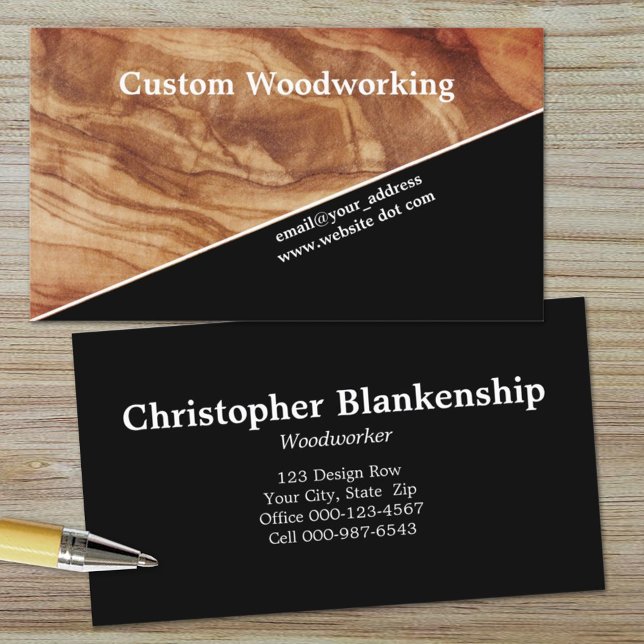Diagonalt Avslutat yrke av trämattor Visitkort (Get your information out there on this double sleek diagonal wood business card template. )