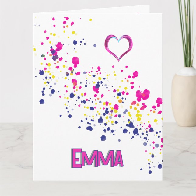 Diagonalt konfettimönster rosa-gul-blå design  kort (Framsida)