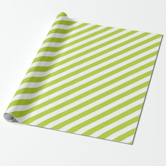 Diagonalt limegrönt och vita randigt mönster presentpapper (Utrullad)