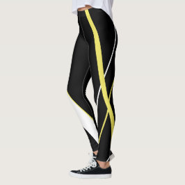 Diagonalt mönster med gula ränder Svart och Vitt Leggings