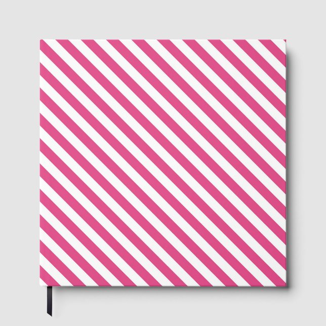 Diagonalt rosa och vita randigt mönster gästböcker (Framsida)