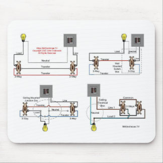 Diagram över 3-vägs-omkopplare för elektriker musmatta
