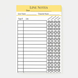Diagram över Actor Line Notes Post-it Block