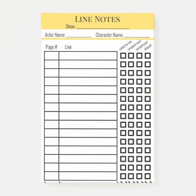 Diagram över Actor Line Notes Post-it Block (Framsida)