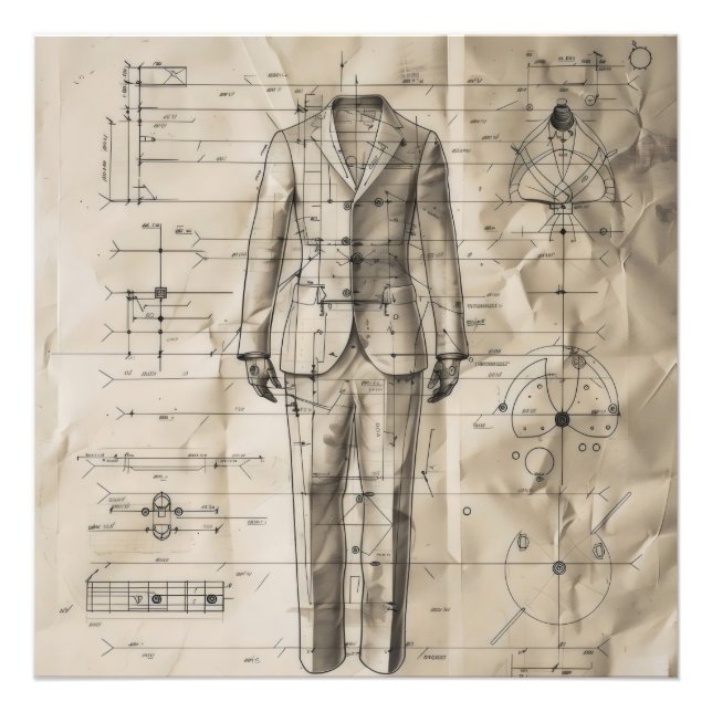 Diagram över kostym Vintage Fototryck (Framsidan)