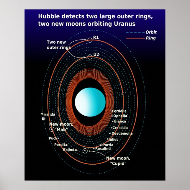Diagram över Ringar och nära Måne i Uranus Poster (Framsidan)