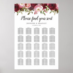 Diagram över Rustic Burgundy Blommigt Bröllop 25 B Poster