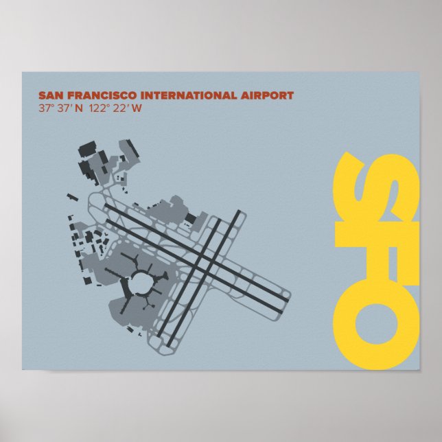 Diagram över San Francisco Airport (SFO) Poster (Framsidan)