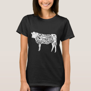Diagram över styckningsdelar för nötköttsslaktare t shirt