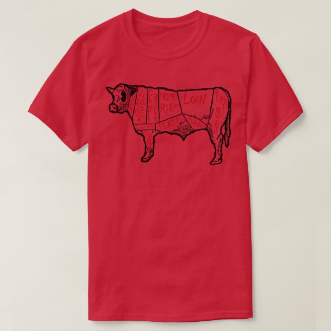 Diagram över styckningsknapp för kotkött t shirt (Design framsida)
