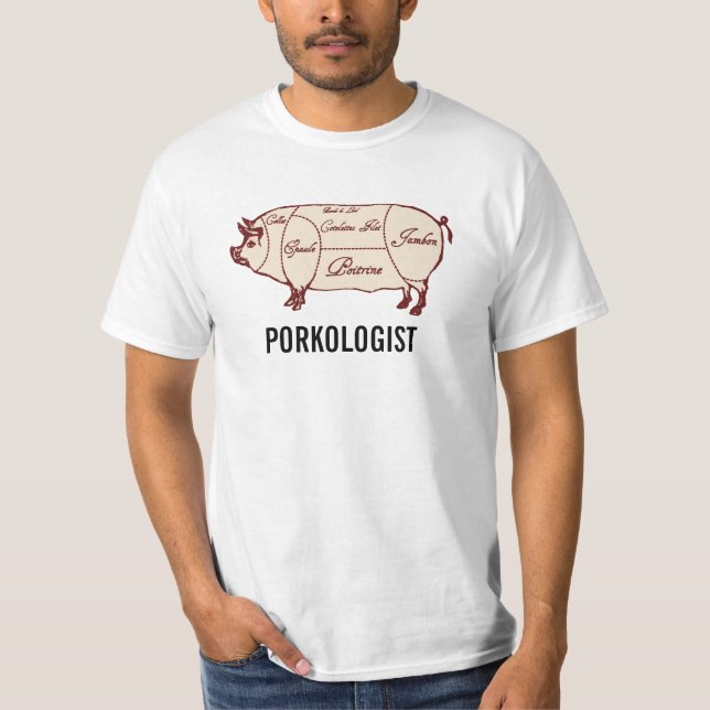 Diagrammet för snitt för Porkologist griskött T-shirt (Framsida)