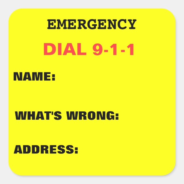 Dial 911-symbol fyrkantigt klistermärke (Framsida)