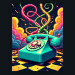 Dial into Neon Dream - Retro Surreal Pop Art Poster<br><div class="desc">Gå tillbaka i tiden och vrid in i en surrealistisk dimension med den här vibrerande teckningen, där nostalgia tar en fantastisk vändning. I biet berättas om en roterande vintage med en ikonisk mobil, som inte uppfattas som en relik utan som en central del av ett högenergidrömmande popkonscape. Den glansigt söta...</div>