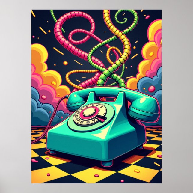 Dial into Neon Dream - Retro Surreal Pop Art Poster (Framsidan)