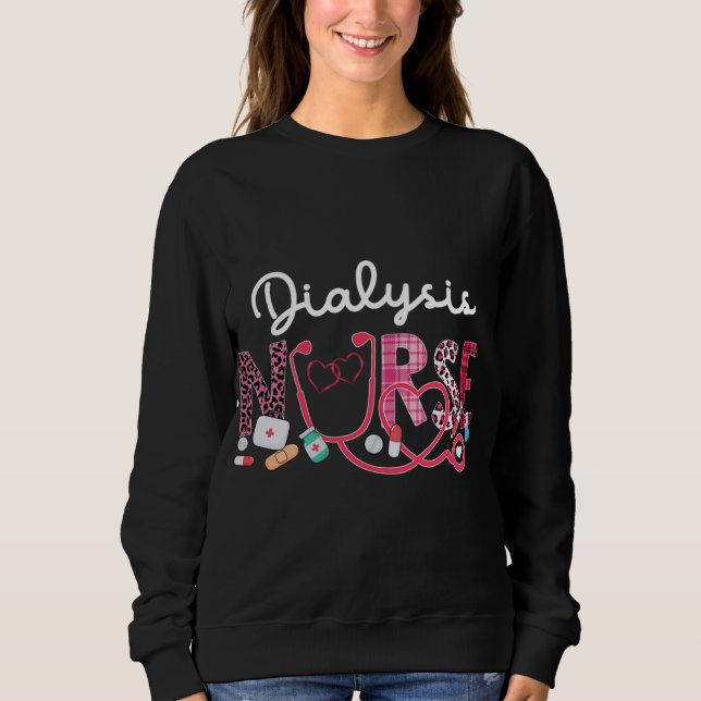 Dialys Nurse Leopard Play Kärlek Heart Stethoscop T Shirt (Framsida)