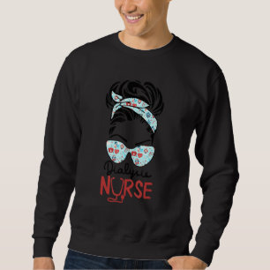 Dialys Nurse Messy Bun Kärlek Heart Stetoscope Rn Lång Ärmad Tröja