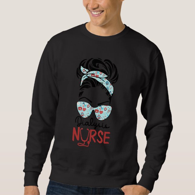 Dialys Nurse Messy Bun Kärlek Heart Stetoscope Rn Lång Ärmad Tröja (Framsida)