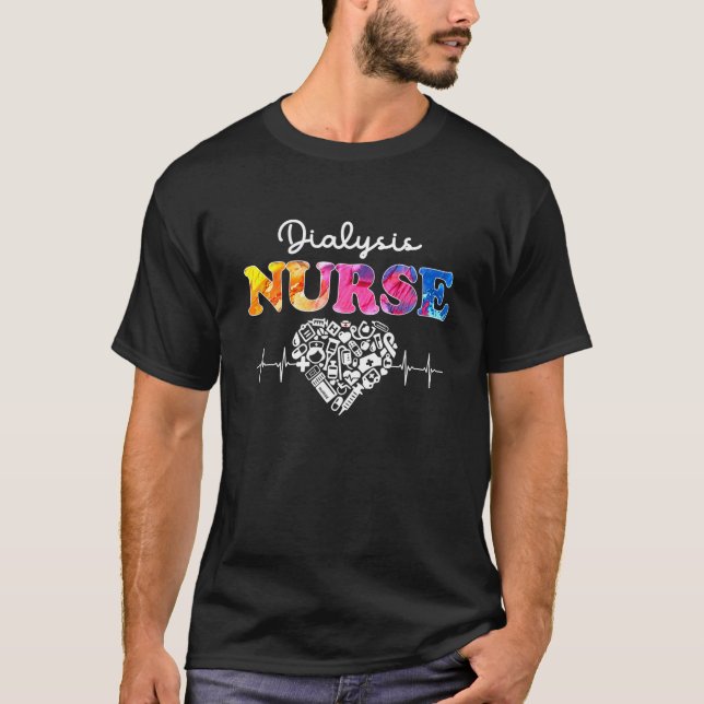 Dialys Nurse Watercol Kärlek Heart Stethoscope RN T Shirt (Framsida)