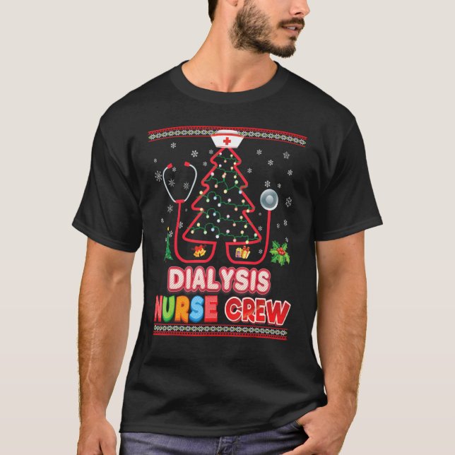 Dialysis Nurse Crew Julgran Stethoscope Swe T Shirt (Framsida)