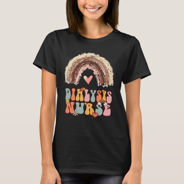 Dialysis Nurse Nephrology Nursing Groovy Retro Rai T Shirt (Framsida)