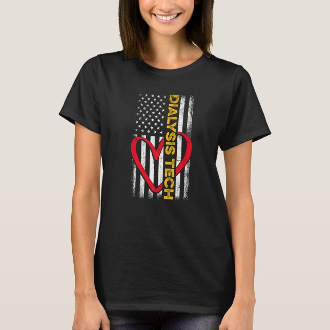 Dialystekniker Flagga Heart Nephrology Tech T Shirt (Framsida)