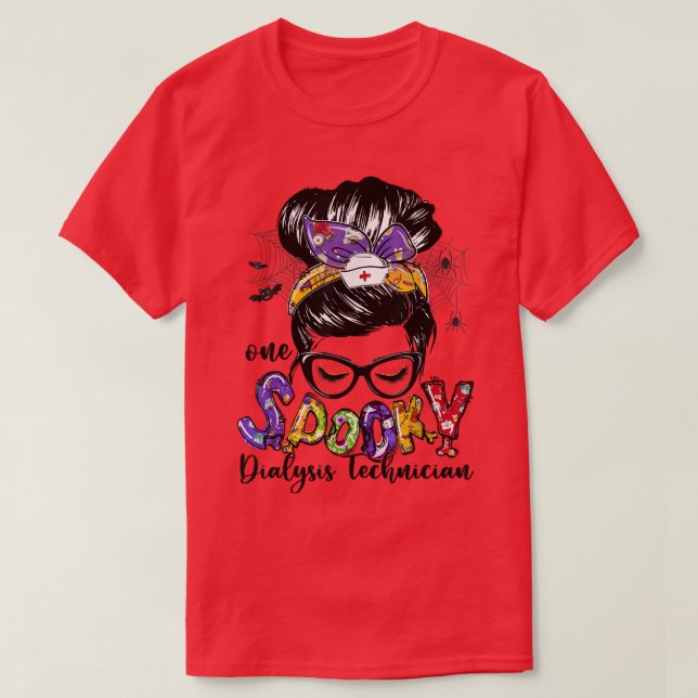 Dialystekniker Messy Bun Happy halloween Gift T Shirt (Design framsida)