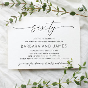 Diamant 60:e Bröllop-årsdagen. Minimalistiskt foto Inbjudningar