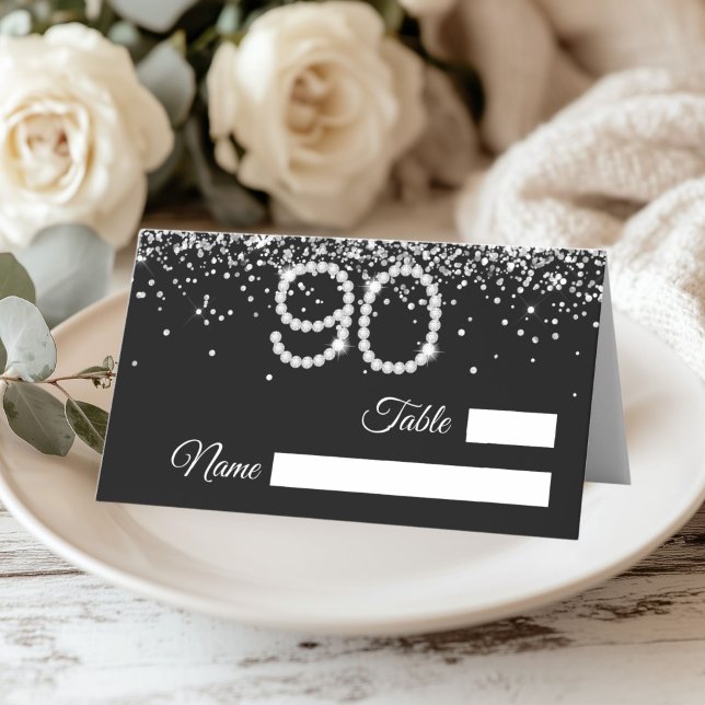 Diamant 90-årsfest Vikbar Platskort Placeringskort (Diamonds 90th Birthday Party Table place card)