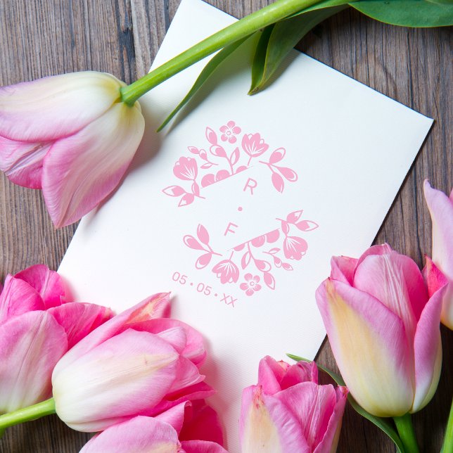 Diamant Blommig Bröllop Vilda Blommor Initialer Da Stämpel (Skapare uppladdad)