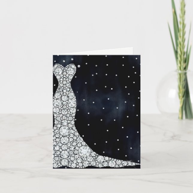 Diamant Bröllopsklänning Modern Blå Bröllopsdusch Inbjudan (Framsida)