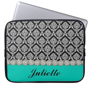 Diamant Flower Black White Damask Pattern Laptop Fodral