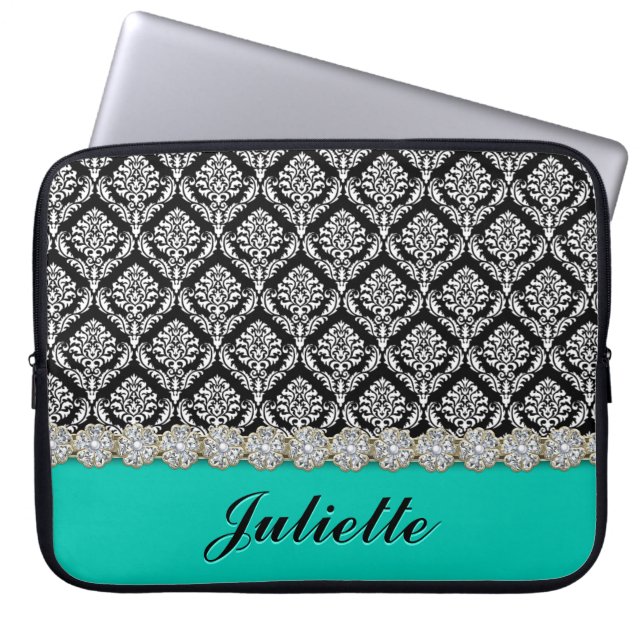 Diamant Flower Black White Damask Pattern Laptop Fodral (Framsidan)