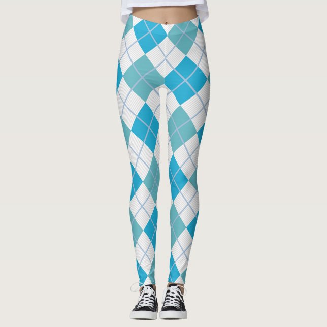 Diamant för vit för blått för Argyle Harlequin Leggings (Framsida)