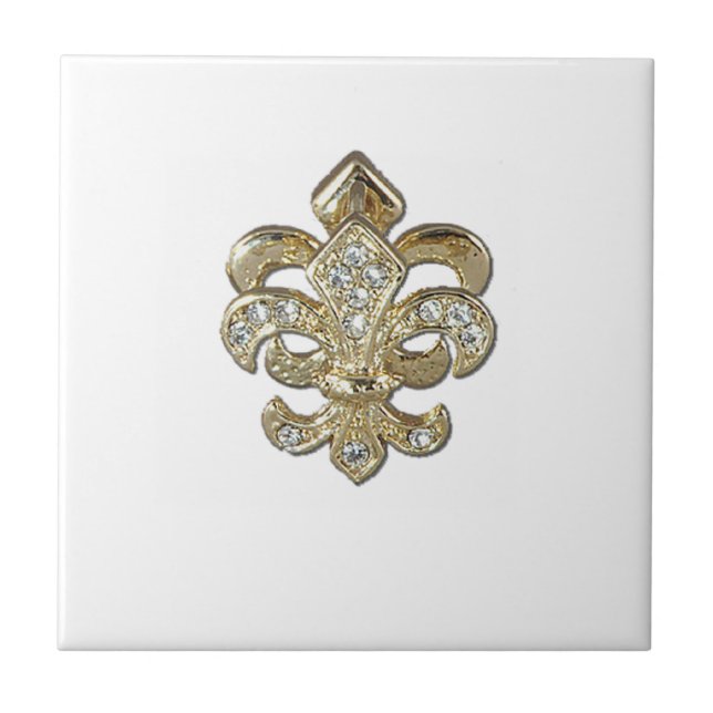 Diamant guld- Fleur De Lis New Orleans Kakelplatta (Framsidan)