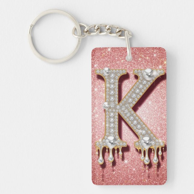 Diamant Guld Initial Bokstav K Rosa Present För Kv (Framsidan)