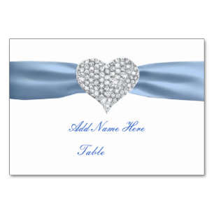 Diamant Heart Blue Bröllop Bord Monteringskort Bordsnummer