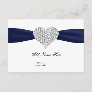 Diamant Heart Navy Blue Bröllop Bord Place Card Inbjudningar
