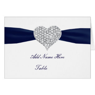 Diamant Heart Navy Blue Bröllop Bord Place Card OBS Kort