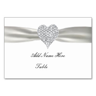 Diamant Heart White Bröllop Bord-monteringskort Bordsnummer