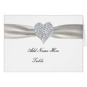 Diamant Heart White Bröllop Bord-monteringskort OBS Kort