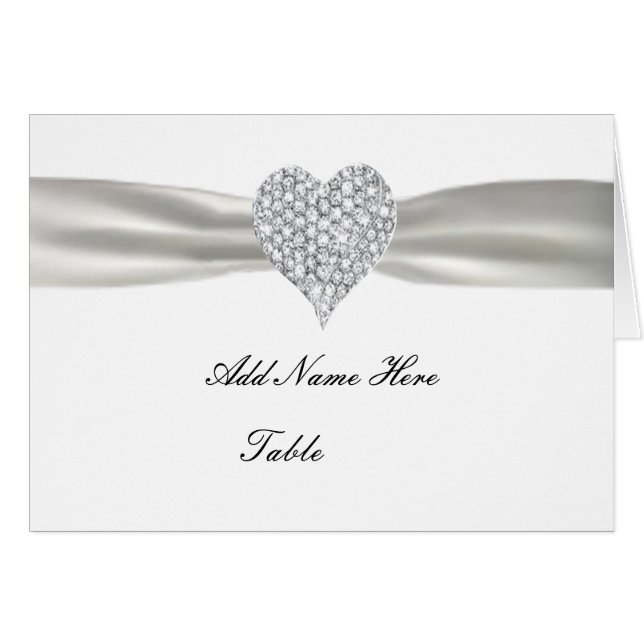 Diamant Heart White Bröllop Bord-monteringskort OBS Kort (Framsidan Horizontal)