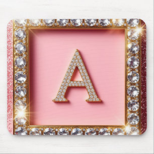 Diamant Initial A Guld Ram Rosa Glitter Monogram Musmatta