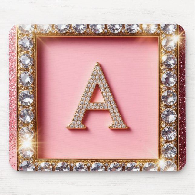 Diamant Initial A Guld Ram Rosa Glitter Monogram Musmatta (Framsidan)