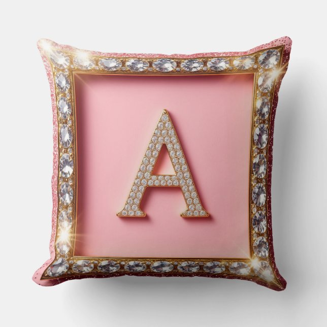 Diamant Initial A Rosa Glitter Monogram Kudde (Framsida)